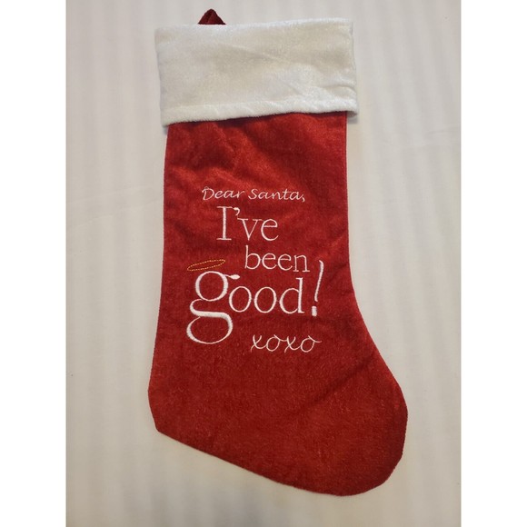 Home for the Holidays Other - 17" CHRISTMAS TREE STOCKING Home for the Holidays Velvet EMBROIDERED SANTA Red